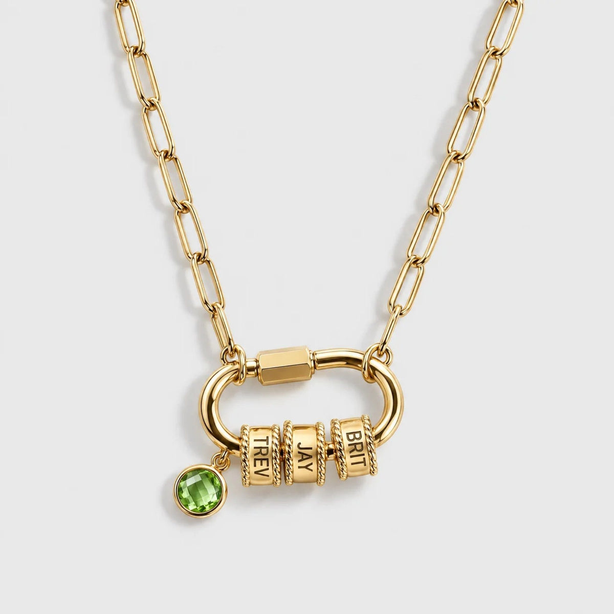 Carabiner Custom Name Birthstone Necklace - Gold | Moonela