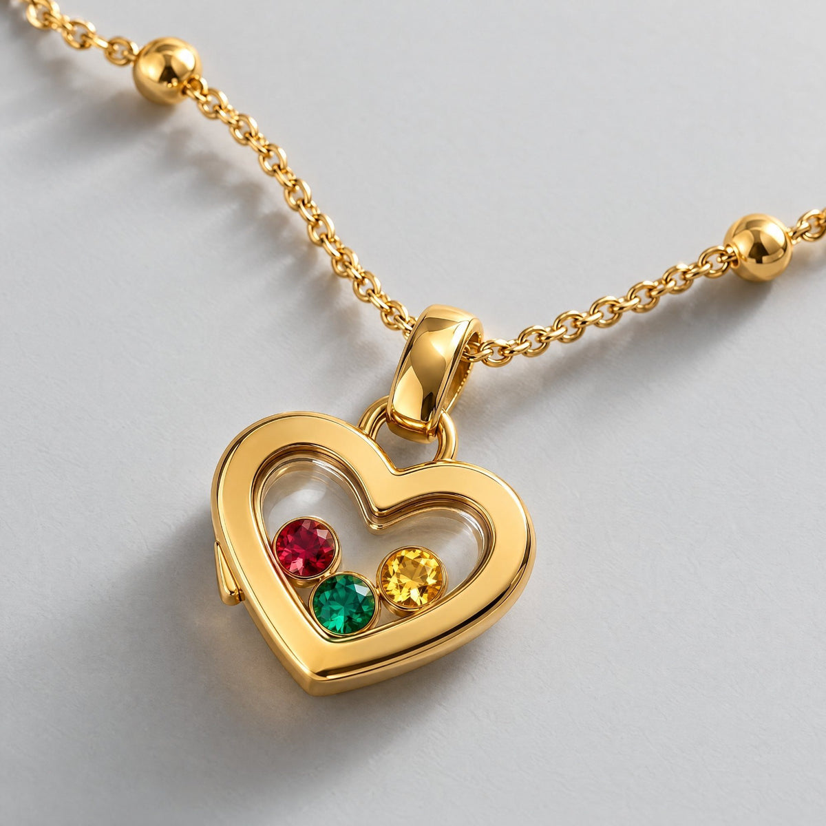 Heart Floating Birthstone Custom Locket Necklace | Moonela