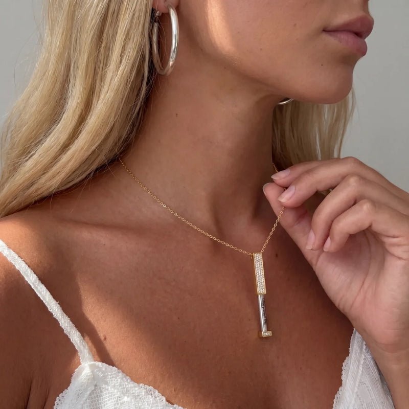 Hidden Message Necklace - Engraved Gold Bar