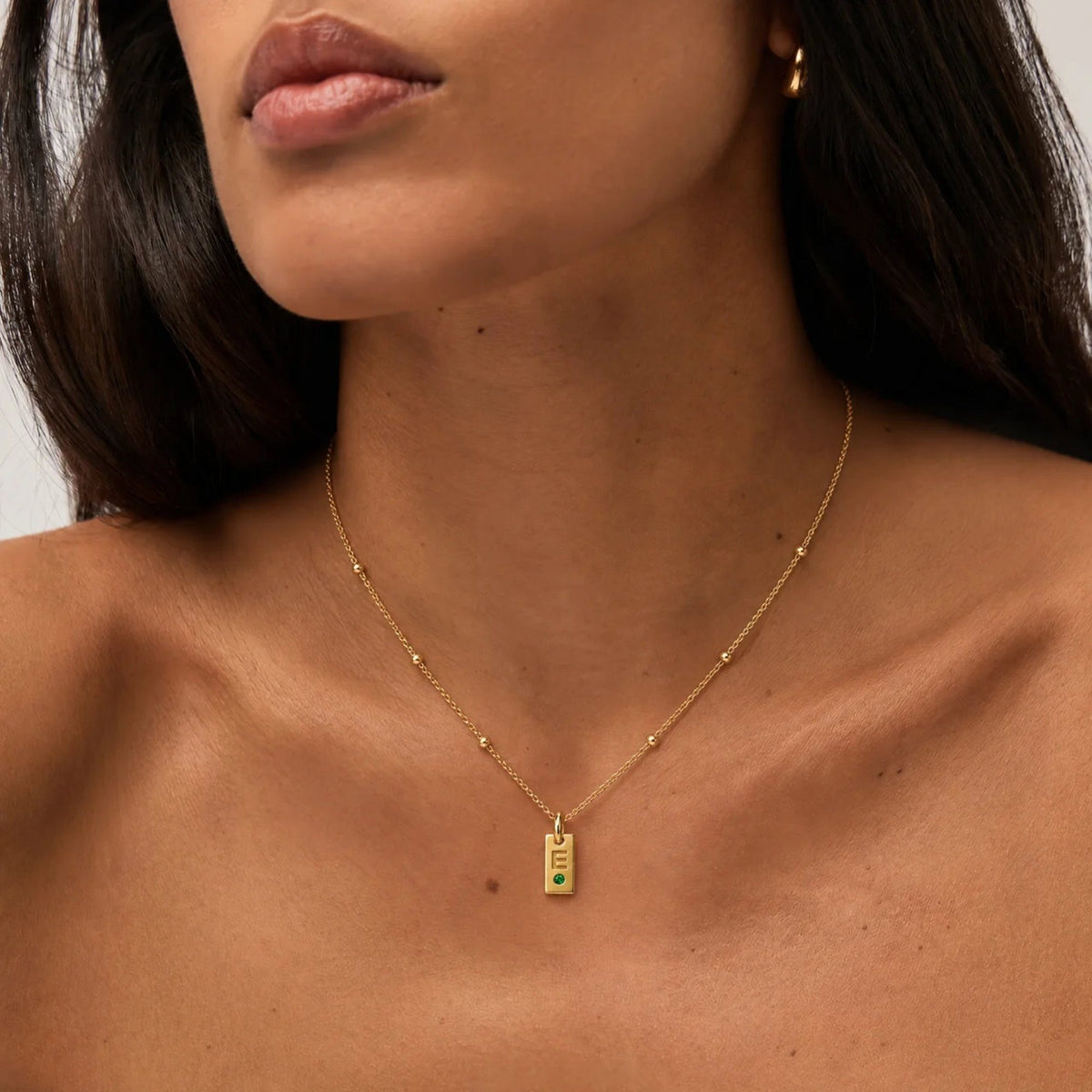 Mini Tag Initial Custom Birthstone Necklace | Moonela