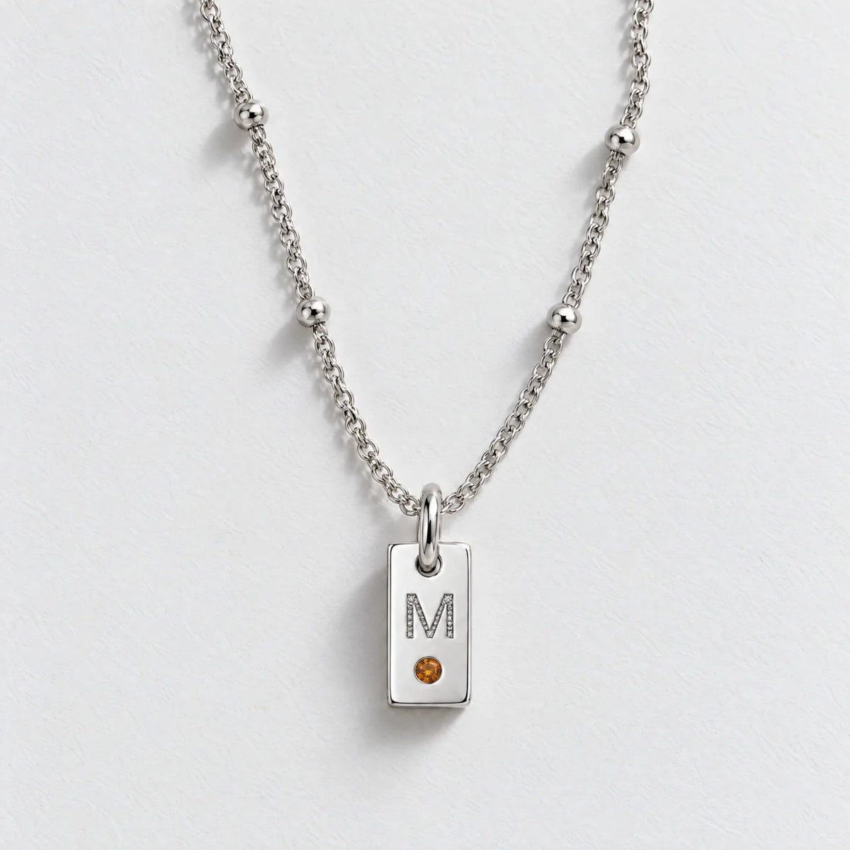 Mini Tag Initial Custom Birthstone Necklace | Moonela