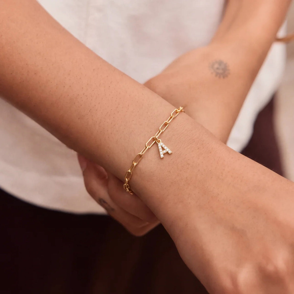 Pavé Initial Paperclip Custom Bracelet | Moonela