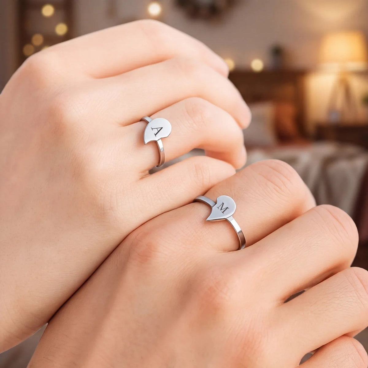 Split Heart Custom Couple Ring Set | Moonela