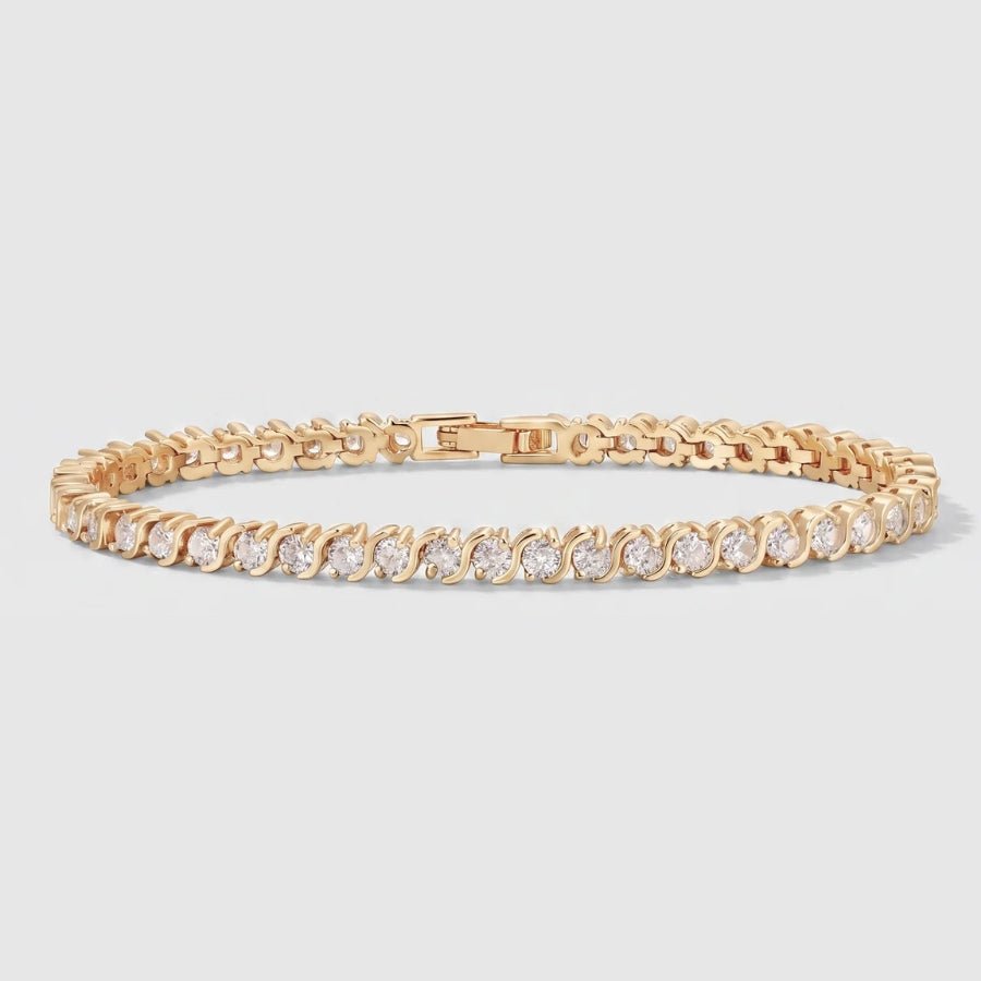 S-Link tennis bracelet 18K gold plated, full view with clasp