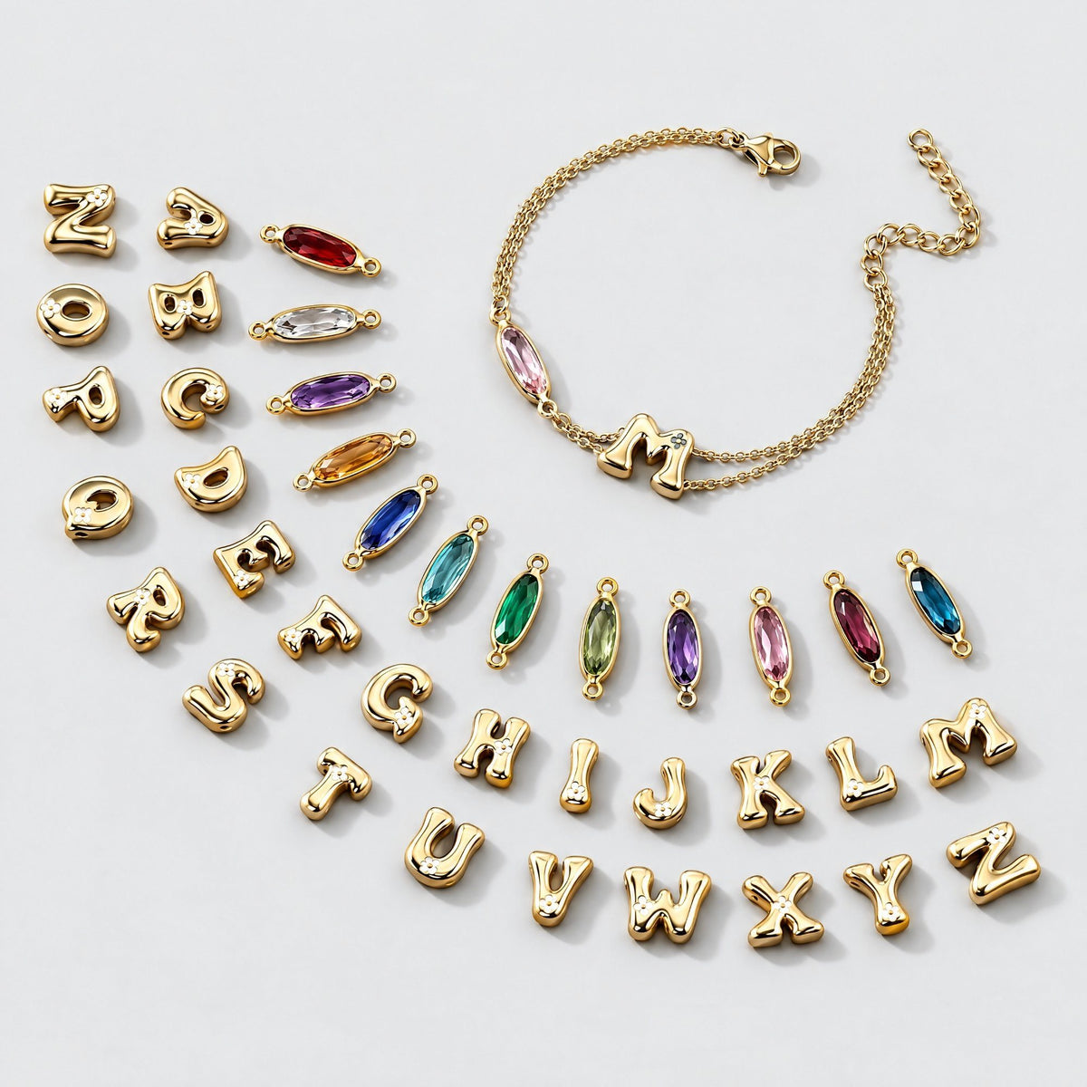 Bubble Initial Custom Birthstone Bracelet - Gold | Moonela