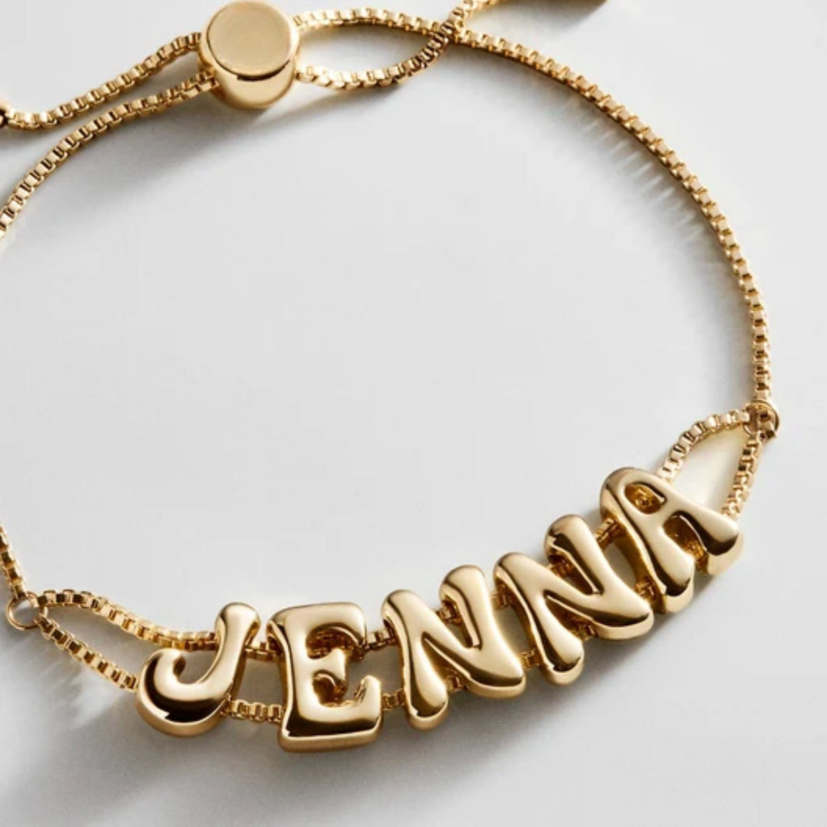 Bubble Letter Slider Custom Bracelet - Gold | Moonela