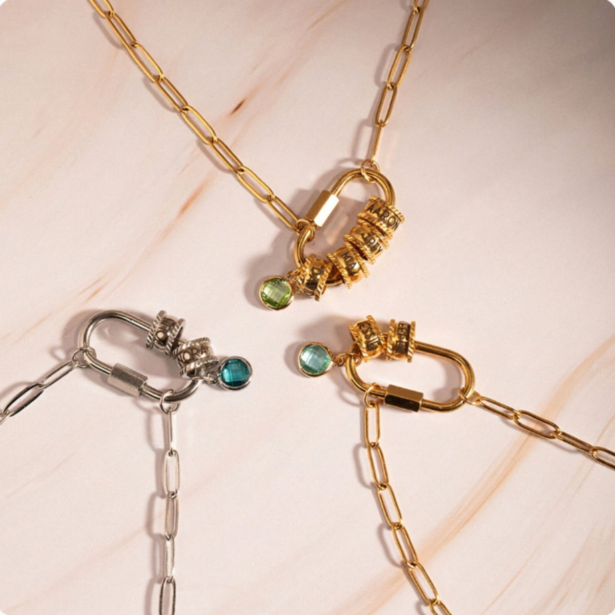 Carabiner Custom Name Birthstone Necklace | Moonela