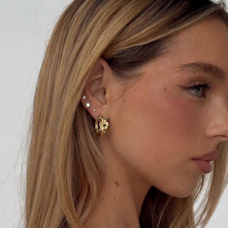 Flower Hoop Earrings - Wisdom Green