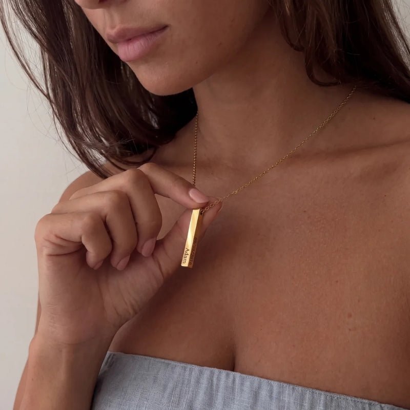 Multiple Name Necklace - 4 Sided Gold Bar