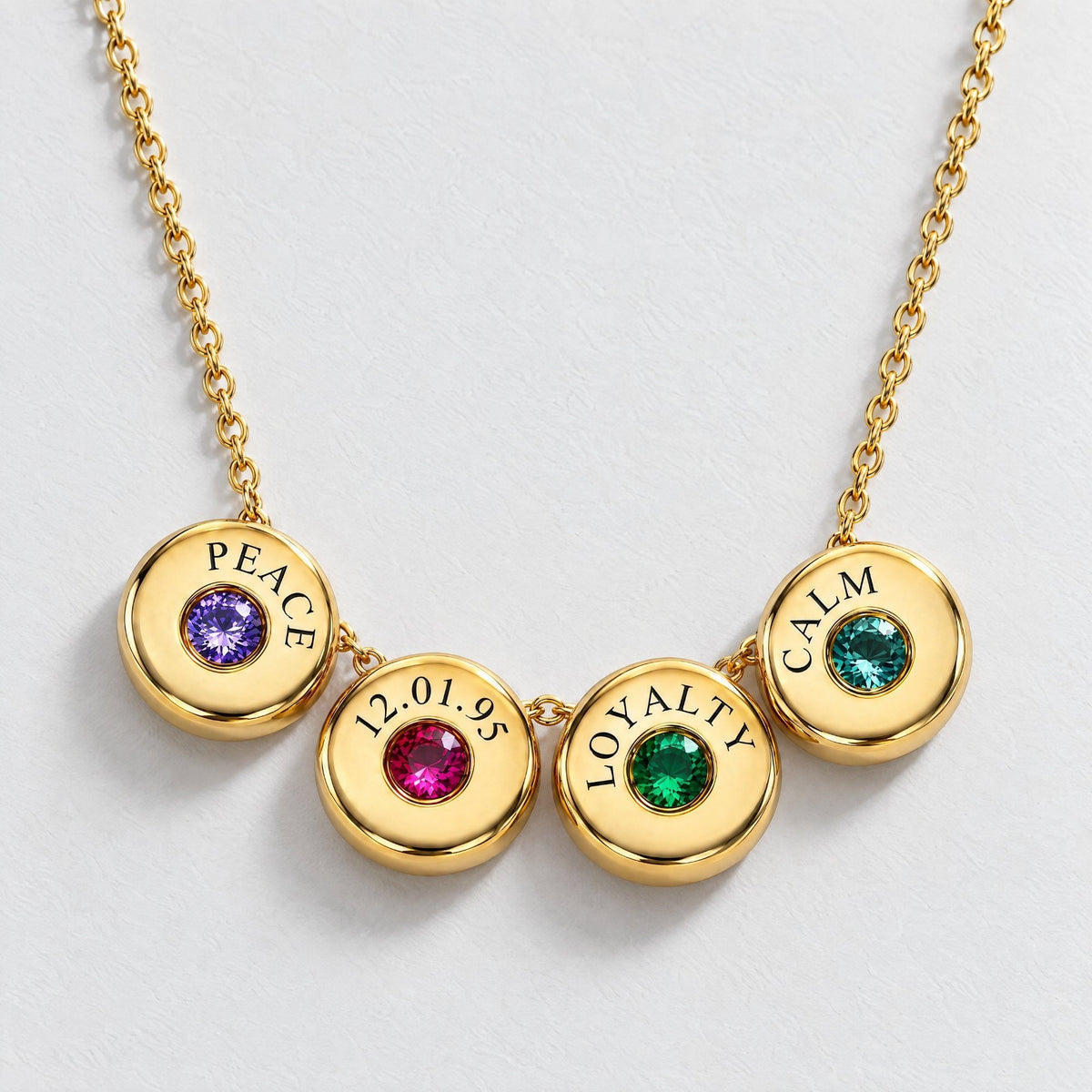 Nova Engraved Custom Birthstone Necklace - Gold | Moonela
