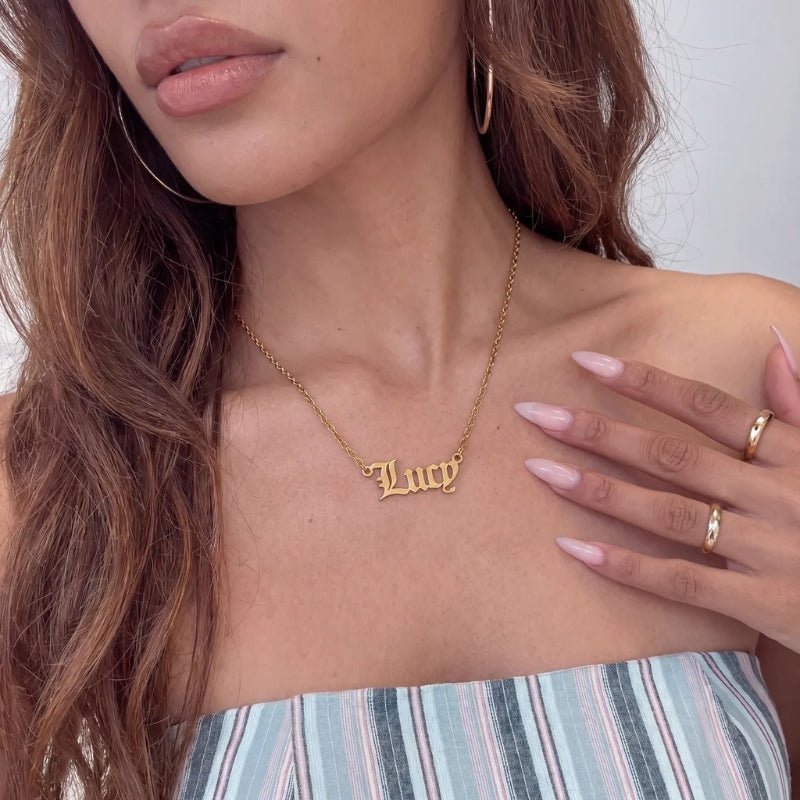 Old English Name Plate Necklace