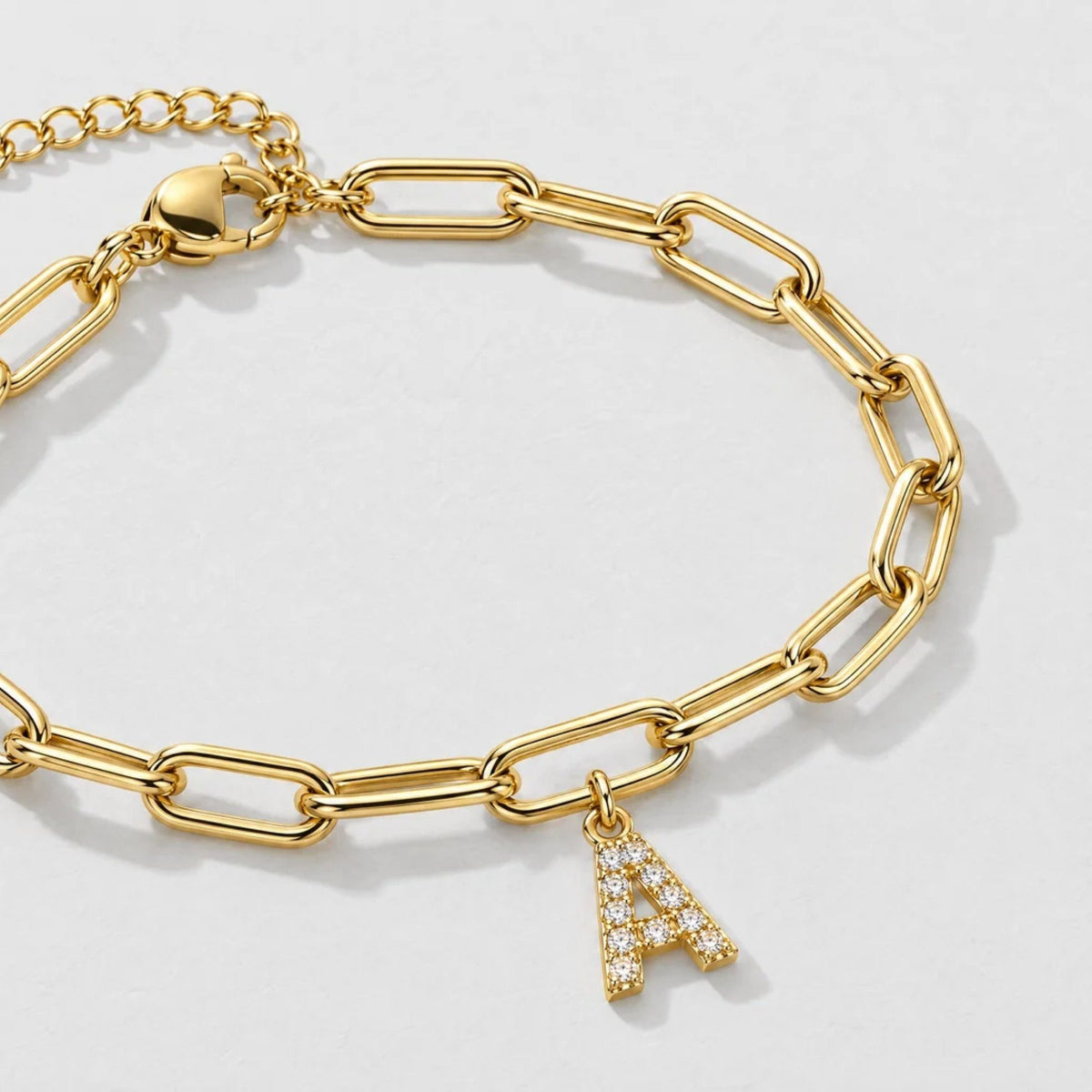 Pavé Initial Paperclip Custom Bracelet - Gold | Moonela