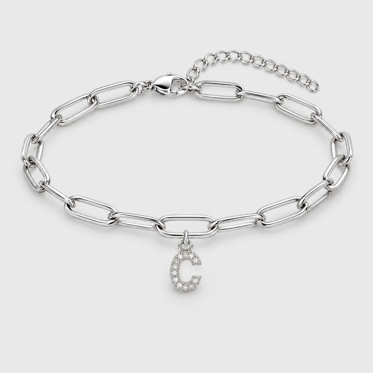 Pavé Initial Paperclip Custom Bracelet | Moonela