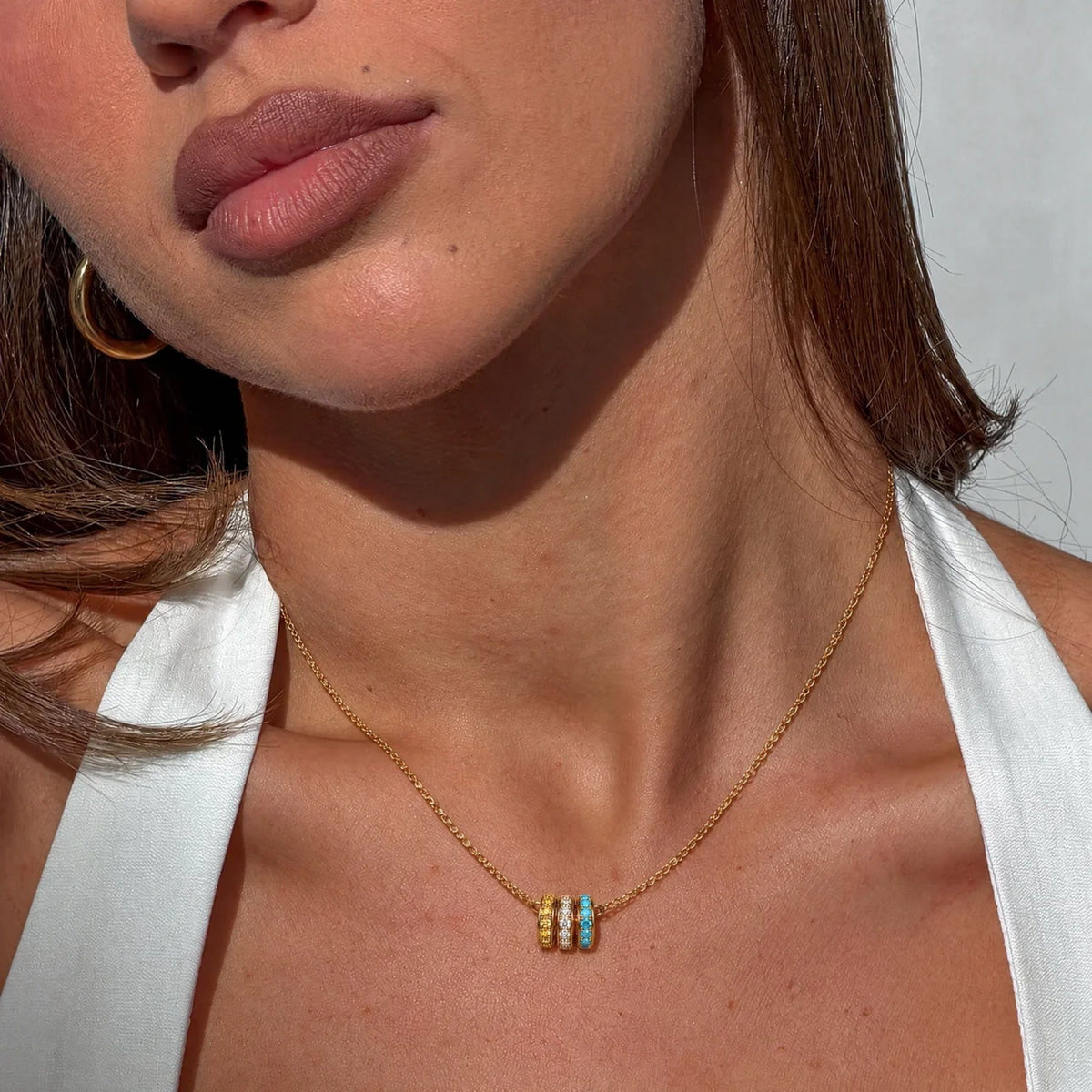 Pavé Ring Charms Custom Birthstone Necklace | Moonela
