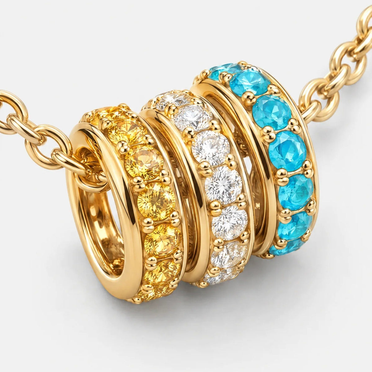 Pavé Ring Charms Custom Birthstone Necklace | Moonela