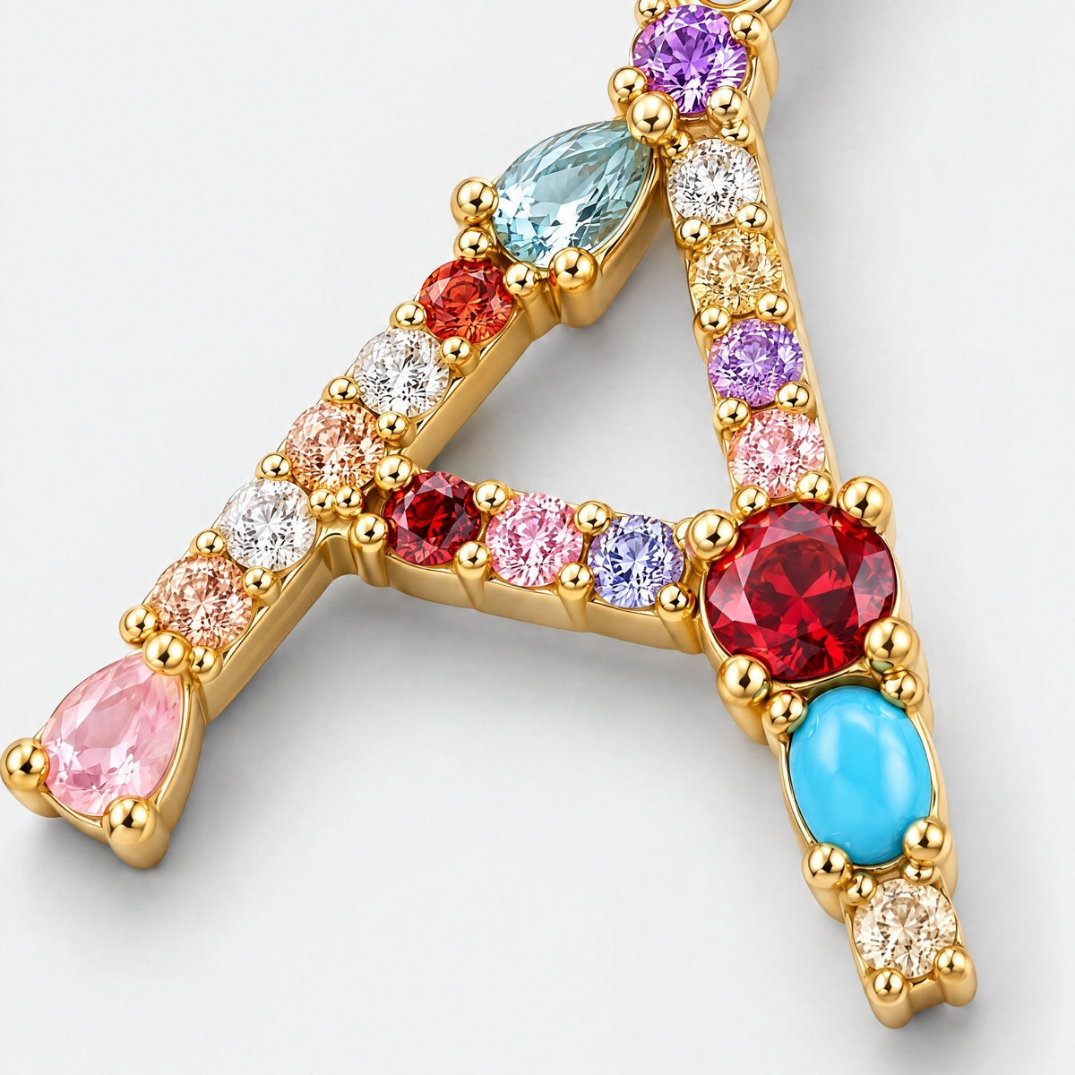 Rainbow Gemstone Initial Custom Necklace | Moonela