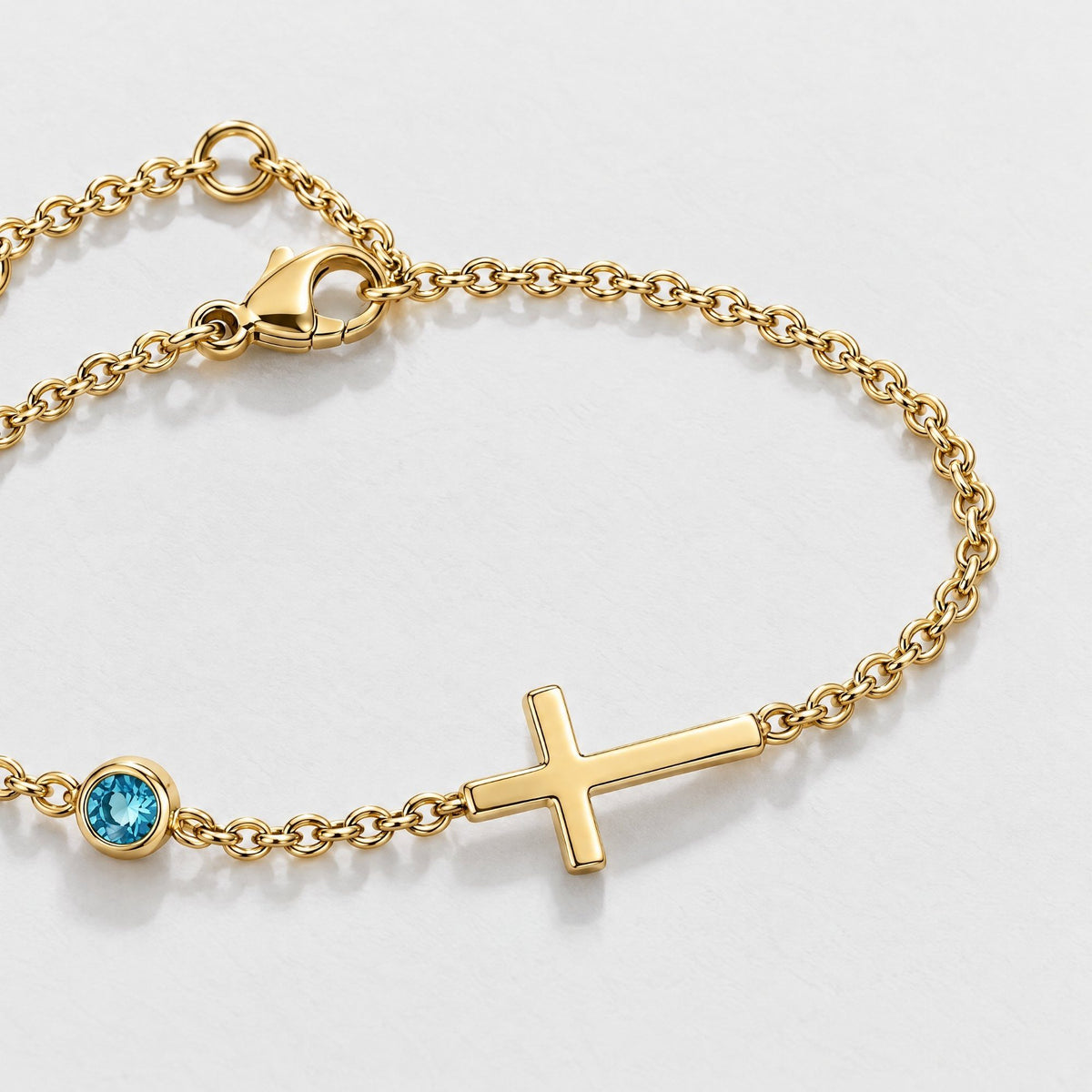 Sideways Cross Custom Birthstone Bracelet - Gold | Moonela