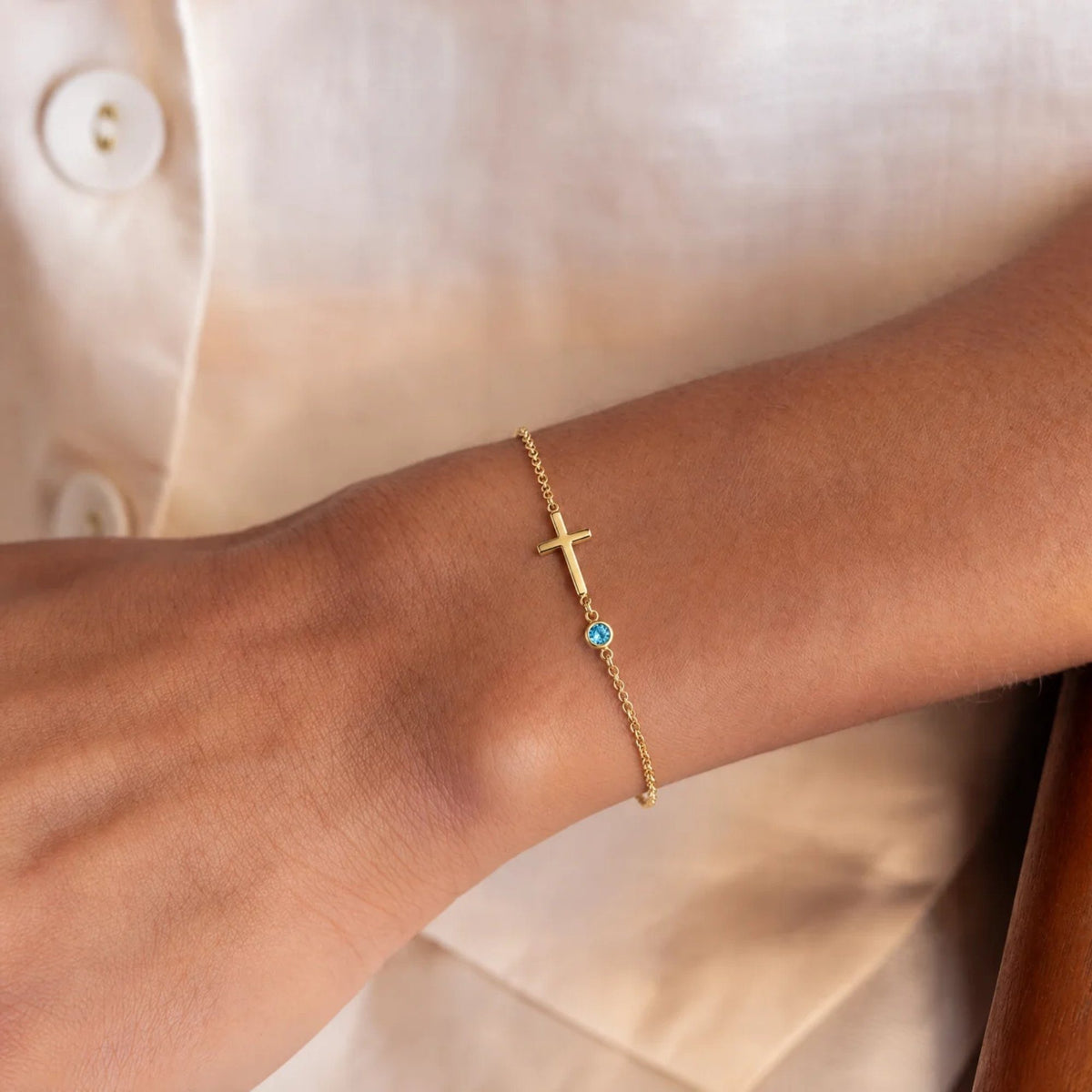 Sideways Cross Custom Birthstone Bracelet | Moonela