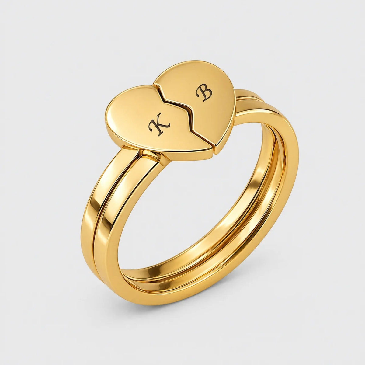 Split Heart Custom Couple Ring Set - Gold | Moonela