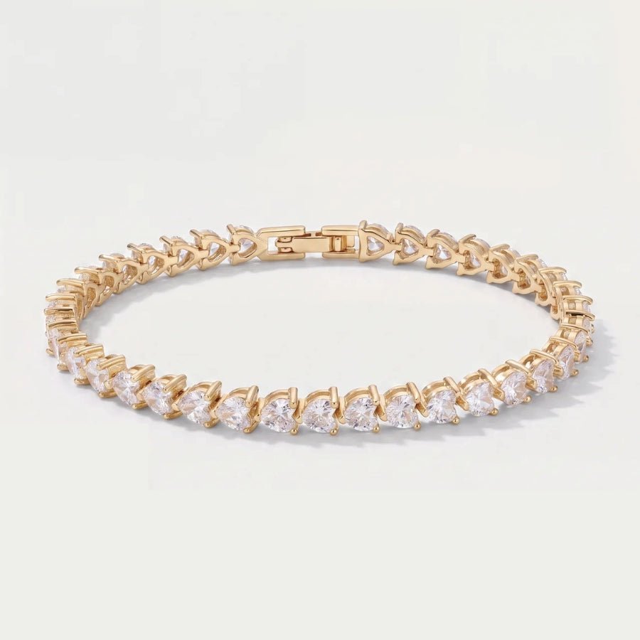 Heart cut tennis bracelet full view with clasp